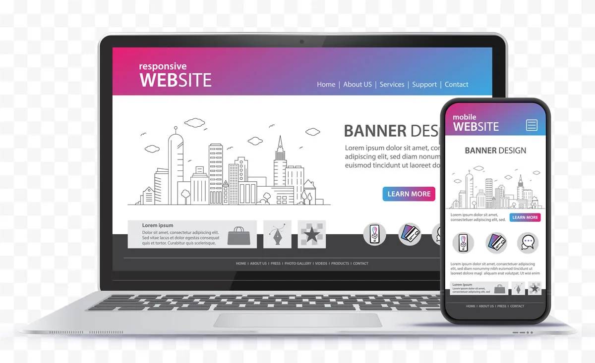 Layout de site responsivo exibido em um notebook